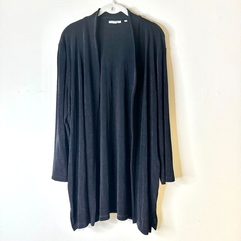 Chico's Cardigan Women 3 XL 16 Black Open Front Long Slv Jacket Preppy Boho NWOT